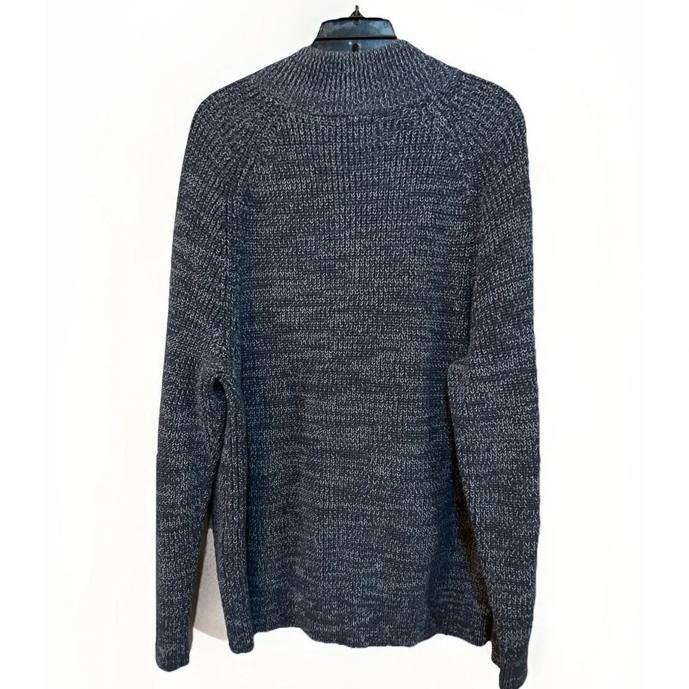 LL Bean Cardigan Mens Large Blue Cotton Full Zip Heavyweight Sweater Preppy